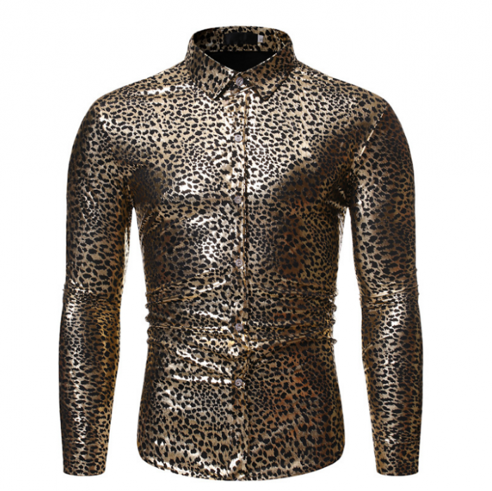 Disco Shirt Metallic Leopard Print  